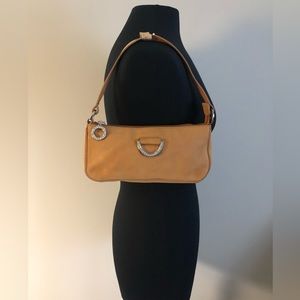 Vintage Suede Y2K Hype Acorn Tan Leather Rhinestone Small Shoulder Bag